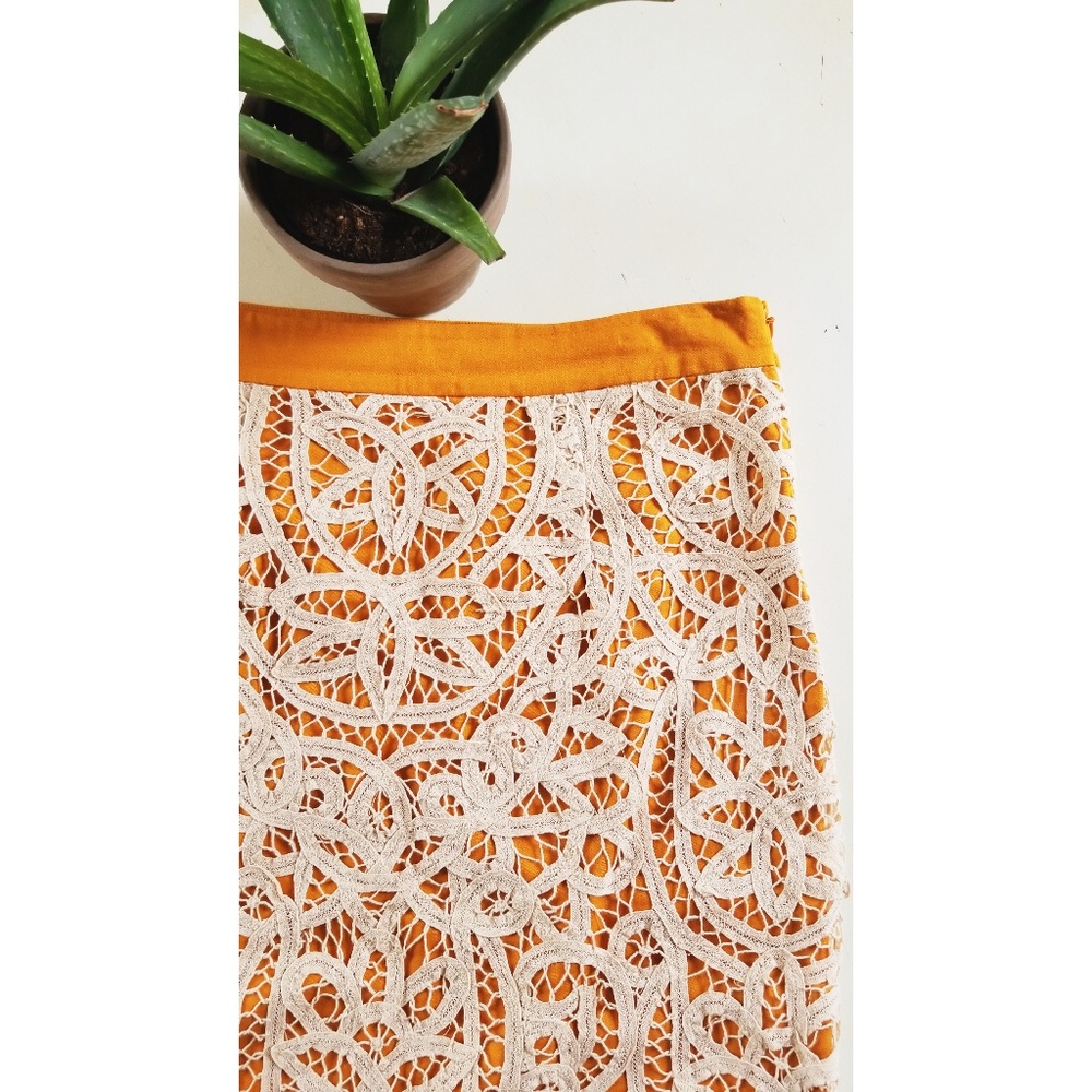 🌟HP🌟Anthropologie Odille Yellow Lace Skirt - Picture 2 of 7